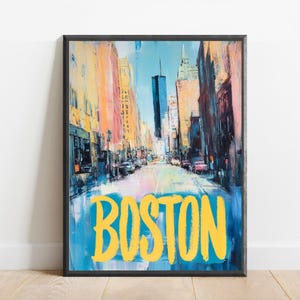 Boston Poster - Abstract Travel Art Print, Modern Wall Decor, Bold & Textured Brushstrokes