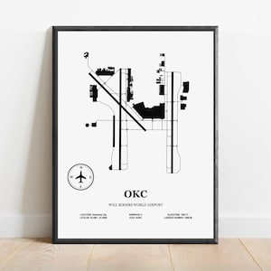 OKC, Aeroporto mondiale Will Rogers – Mappa del design dell'aeroporto, poster aeronautico