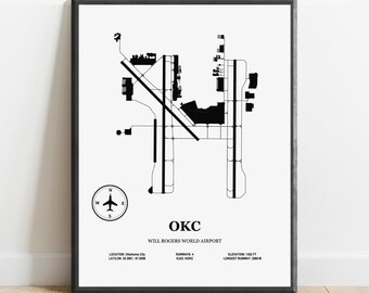 OKC, Will Rogers World Airport – Airport Design Map, Aviation Poster
