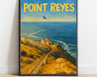 Point Reyes Lighthouse Poster – California Coastal Wall Art, Ocean Bluff Print, Vintage Seaside Travel Decor