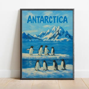Póster de la Antártida con pingüinos: Impresión artística de pared para clima frío / Decoración de viaje de fauna polar para amantes de la naturaleza