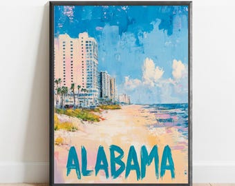 Póster de Alabama: impresión de arte de viaje abstracto, decoración de pared moderna, pinceladas atrevidas y texturizadas
