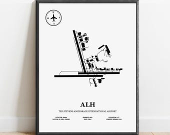 ALH, Ted Stevens Anchorage International Airport – Airport Design Map, Aviation Poster