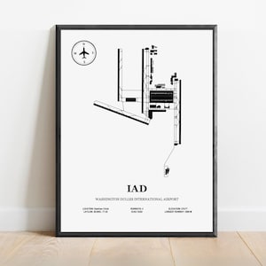 IAD, Washington Dulles International Airport – Airport Design Karte, Luftfahrt Poster