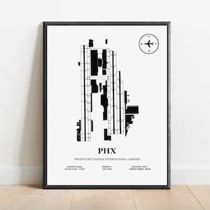 PHX, Aeroporto Internazionale di Phoenix Sky Harbor - Mappa del design dell'aeroporto, Poster aeronautico