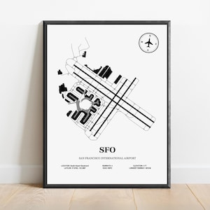 SFO, Aeroporto Internazionale di San Francisco – Mappa del design dell'aeroporto, Poster aeronautico