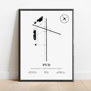 PVD, Aeroporto Internazionale T. F. Green del Rhode Island - Mappa del design dell'aeroporto, Poster aeronautico