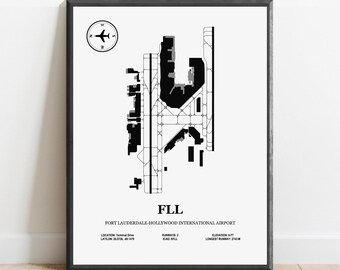 FLL, Fort Lauderdale-Hollywood International Airport – Airport Design Map, Aviation Poster