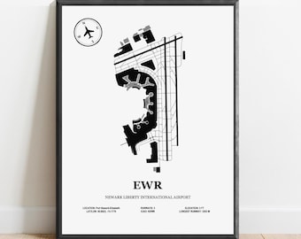 EWR, Newark Liberty International Airport – Airport Design Map, Aviation Poster