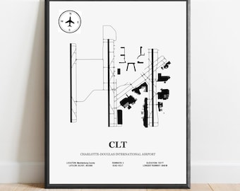 CLT, aéroport international de Charlotte-Douglas - plan de conception de l'aéroport, affiche d'aviation