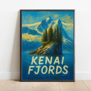 Kenai Fjords Poster – Alaska National Park Wall Art, Snowy Mountain Seascape Print for Adventure Travel Decor