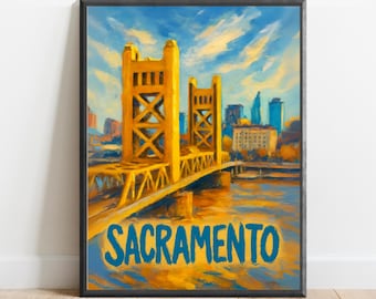 Sacramento Poster – California Bridge Wall Art, Tower Bridge Cityscape Print, Urban Skyline Home Decor