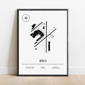 BWI, Baltimore–Washington International Airport – Airport Design Karte, Luftfahrt Poster