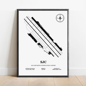SJC, Aeroporto Internazionale di San Jose Mineta – Mappa del design dell'aeroporto, Poster aeronautico