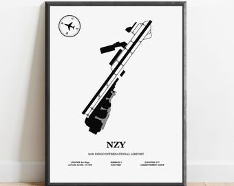 NZY, San Diego International Airport – luchthavenontwerpkaart, luchtvaartposter