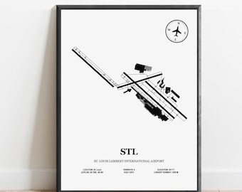 STL, Aeropuerto Internacional St. Louis Lambert: Mapa de diseño del aeropuerto, póster de aviación