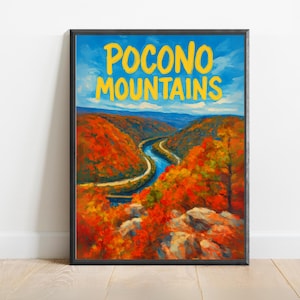 Pocono Mountains Poster – Herbst Flusstal Landschaft Wandbild | Lebendige Herbstlaub Natur Print für Cabochon oder rustikale Dekor