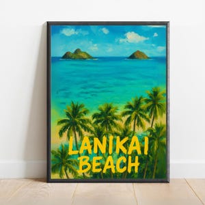 Lanikai Beach Poster – Tropical Hawaii Wall Art Print | Mokulua Islands Coastal Decor for Beach Lovers