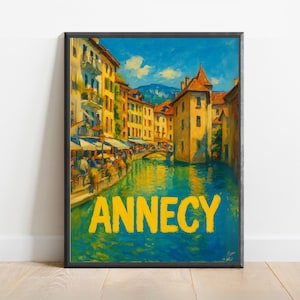 Annecy Poster – French Alps Canal Wall Art, Vibrant Old Town Travel Print for European Home Decor