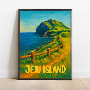 Jeju Island Poster – Vibrant Korean Coastline Print, Jeju Travel Art, Nature Wall Decor, Seaside Landscape Painting