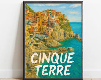Cinque Terre Poster – Italy Coastline Wall Art, Colorful Cliffside Village Print, Mediterranean Travel Decor