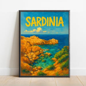 Sardinia Poster – Colorful Coastal Wall Art Print | Italy Seaside Travel Decor Featuring Mediterranean Cliffs and Turquoise Waters
