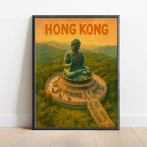 Hong Kong Poster – Tian Tan Buddha Reise-Kunstdruck, Wanddekor für Zen-inspirierte Menschen