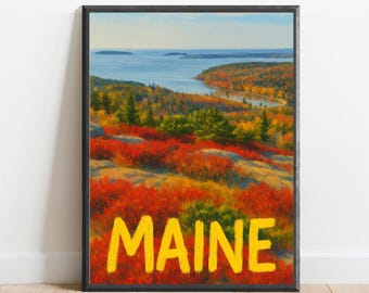 Poster del Maine - Stampa artistica impressionista di viaggio, decorazione murale moderna, pennellate audaci e strutturate