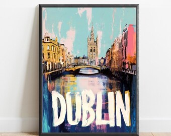 Poster Dublin - impression d'art de voyage abstraite, décoration murale moderne, coups de pinceau audacieux et texturés