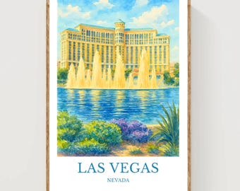 ラスベガスの看板の水彩画 – ストリップ地区、レトロなネオンアート