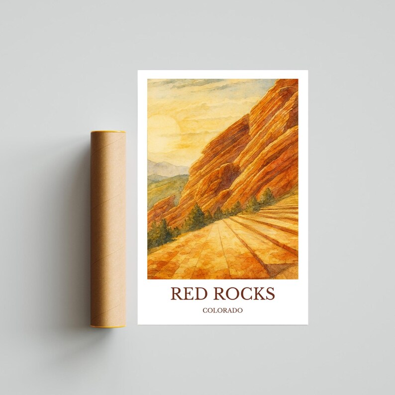 Red Rocks, Watercolor Design Poster, Colorado Print, Red Rocks Wall Art ...