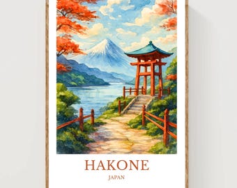 箱根日本ポスター - 富士山鳥居アート - Etsy 日本