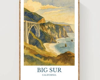 Big Sur, Watercolor design poster, California Print, Big Sur Wall Art