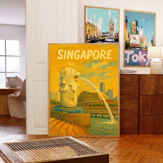 Singapore Poster – Merlion Park Art Print, Iconic Landmark Travel