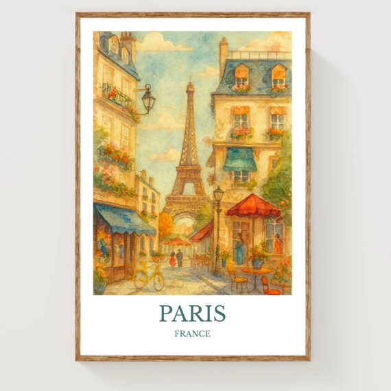 パリ、水彩画デザインポスター、フランスのプリント、パリの壁アート