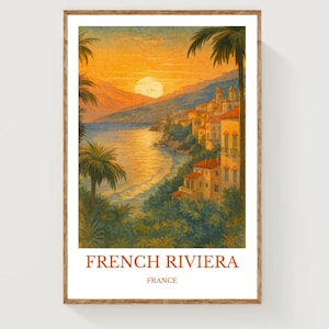 French Riviera, Watercolor design poster, France Print, French Riviera Wall Art