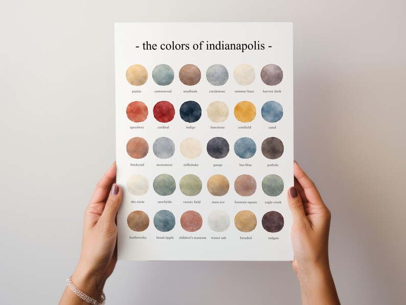 Indiana Color Chart The Colors of Indianapolis - Watercolor Print - Etsy