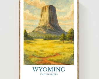 Wyoming, Aquarell, design plakat USA, Wyoming Wandkunst