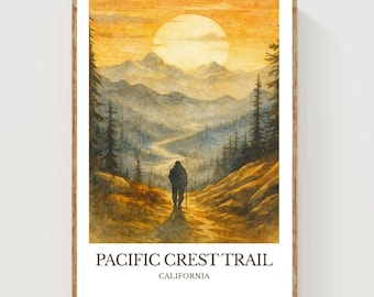Pacific Crest Trail, Watercolor design poster, California Print, Pacific Crest Trail Wall Art