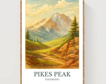 Pikes Peak, aquarelontwerpposter, Colorado-print, Pikes Peak-muurkunst