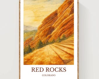 Red Rocks, Watercolor design poster, Colorado Print, Red Rocks Wall Art