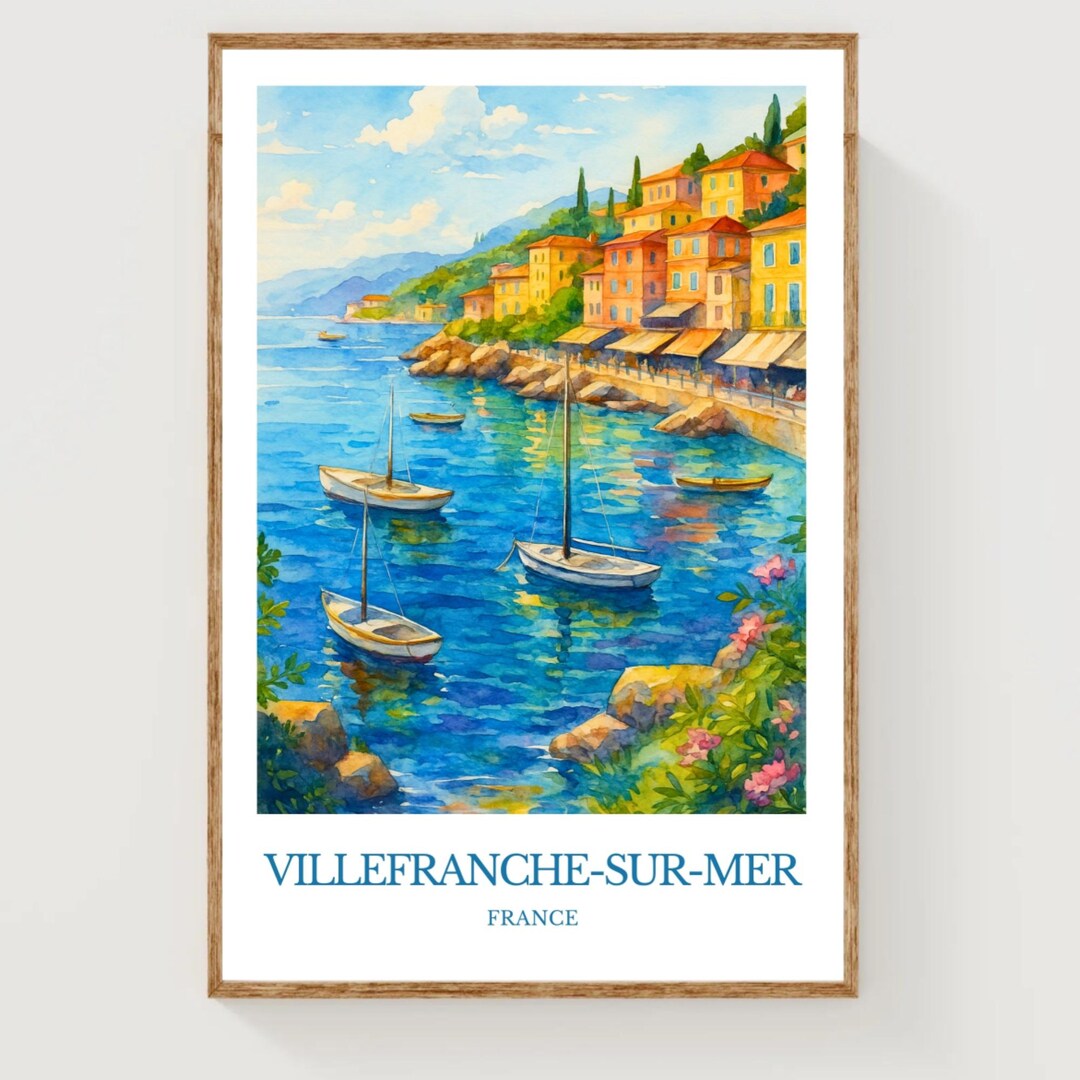 絵画 グラニック・ヴィルフランシュメール フランス　版画 風景画 ヴィルフランシュ・シュル・メールのポスター - Etsy 日本