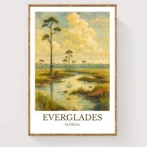 Everglades, poster con design ad acquerello, stampa Florida, arte murale Everglades