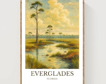 Everglades, póster con diseño de acuarela, impresión de Florida, arte mural de los Everglades