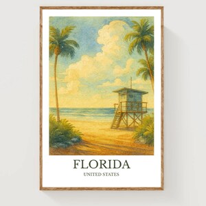 Florida, Watercolor design poster, United States Print, Florida Wall Art