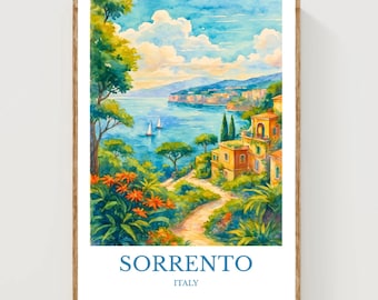 Sorrento, Watercolor design poster, Italy Print, Sorrento Wall Art