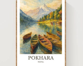 Pokhara, Watercolor design poster, Nepal Print, Pokhara Wall Art