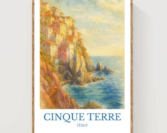 Cinque Terre, Watercolor design poster, Italy Print, Cinque Terre Wall Art