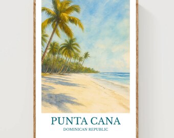 Punta Cana, Póster con diseño de acuarela, Impresión de República Dominicana, Arte mural de Punta Cana