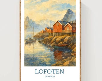 Lofoten, Watercolor design poster, Norway Print, Lofoten Wall Art
